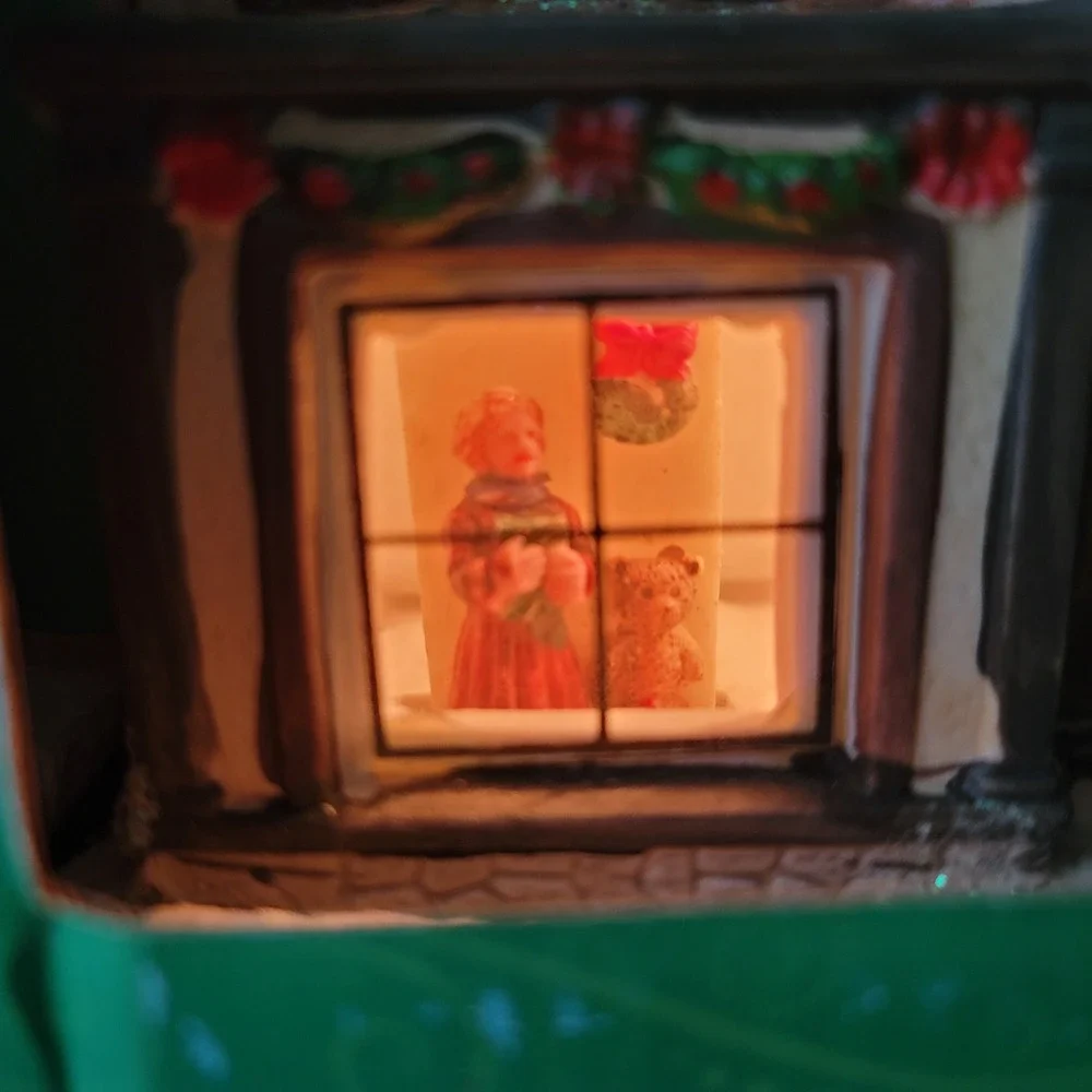 Home Elements Christmas Porcelain Lighted Village Toy Shop w/Window Scene Decor